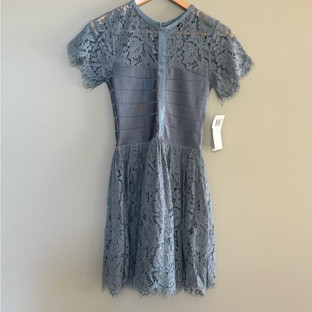 French Connection Lace Dress in Blue Gray